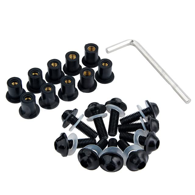 Coolboyer 10Pcs M5X16Mm Universal Motorcycle Windscreen Windshield Cnc Bolts Screws Nut Fastener For Honda Suzuki Yamaha Kawasaki (Black)