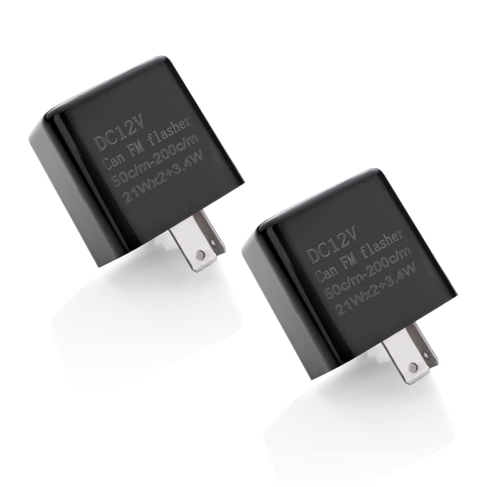 12V Speed Adjustable 2 Pin Led Electronic Flasher Relay For Motorcycle Turn Signal Direct Replacement Universal Hazard Warn Hyper Flash Relay (Black,2Pcs)