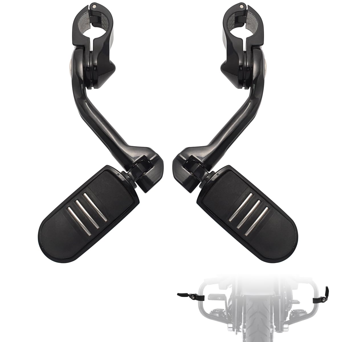 Fovplue 1.25' Highway Footpegs,Long Angled Adjustable Highway Pegs W/Mounts For Harley Touring Street Glide Electra Glide Road King Softail Cvo Dyna Trike Vrsc Sportster W/1-1/4' Engine Guard,Black#3