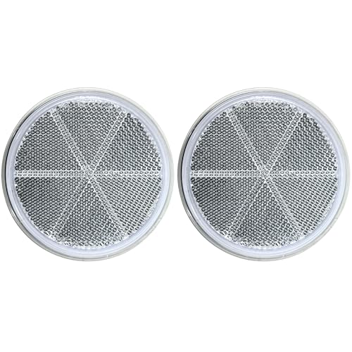 [All Star Truck Parts] Class A 3' Round Reflector Strong Stick-On - Red/Amber For Trailers, Trucks, Automobiles, Mail Boxes, Boats, Suv'S, Rv'S, Industrial Applications (2X White)