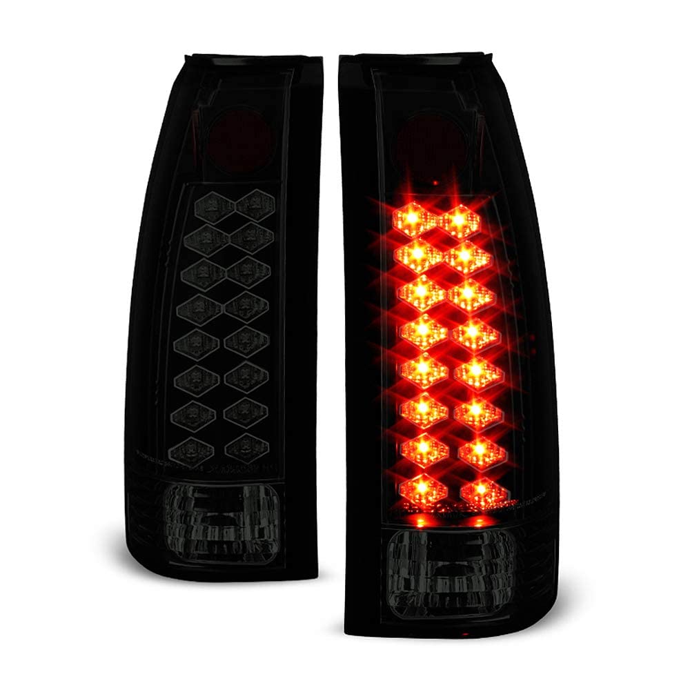 Acanii - For 1988-1998 Chevy Silverado Gmc Sierra Suburban Tahoe Black Smoked Led Tail Lights Lamps Pair Set Left+Right