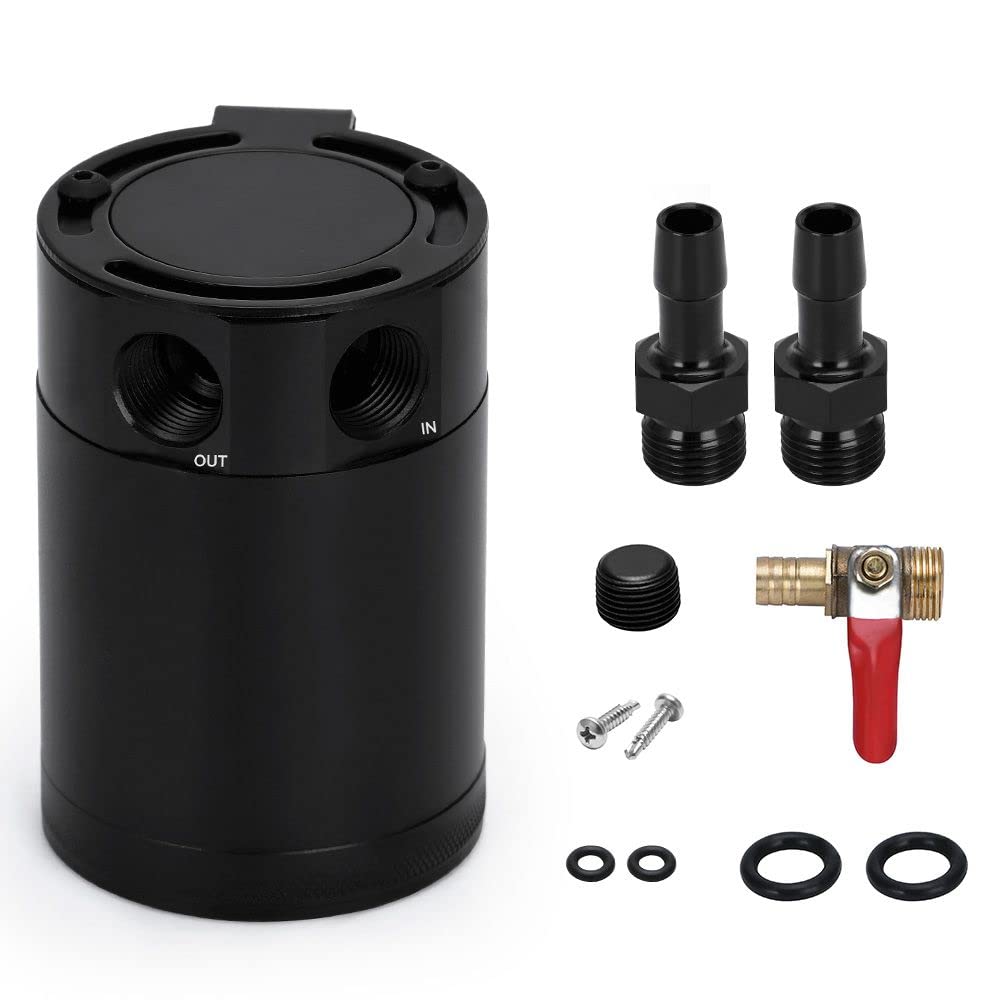 Pqy Oil Catch Can Baffled 2 Port Oil Catch Tank Kit With Drain Valve Universal Oil Separator Reservoir Tank