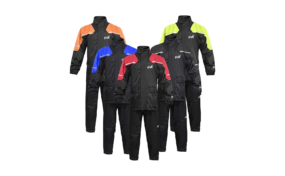 Hwk Motorcycle Rain Suit For Men And Women, Two-Piece Waterproof Motorcycle Rain Gear With Reflective Rain Jacket And Rain Pants For Weatherproof All-Season Riding, Hi-Vis Orange, 3X-Large