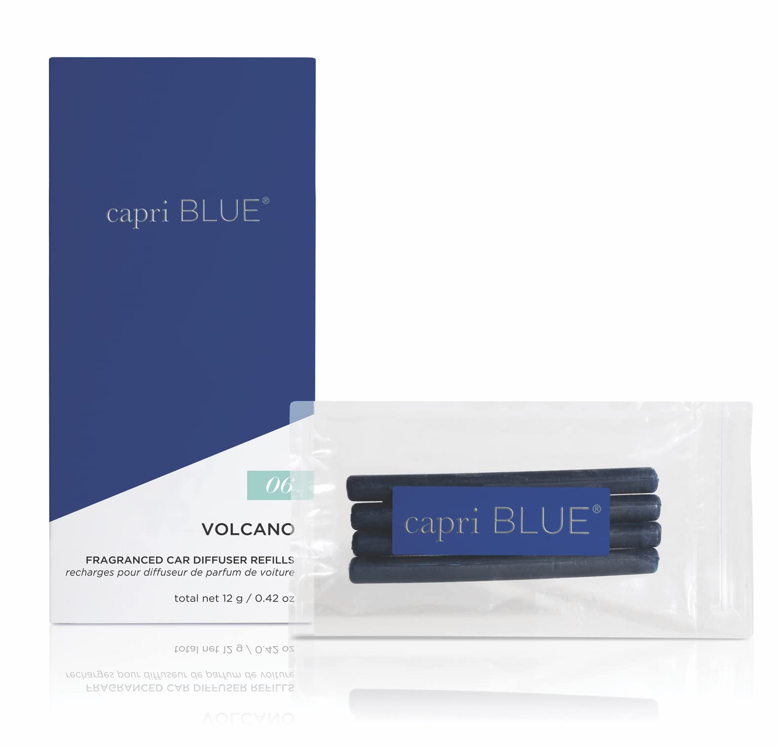 Capri Blue Car Diffuser Refills - Volcano Car Air Freshener Refills With Notes Of Sugared Citrus & Tropical Fruits - For Use In Vent Clip - Includes 4 Fragrance Reeds - Travel Essential