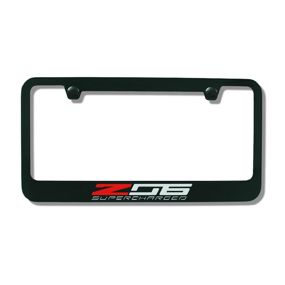 C7 Corvette Stingray Black License Plate Frame W/Z06 Supercharged Script