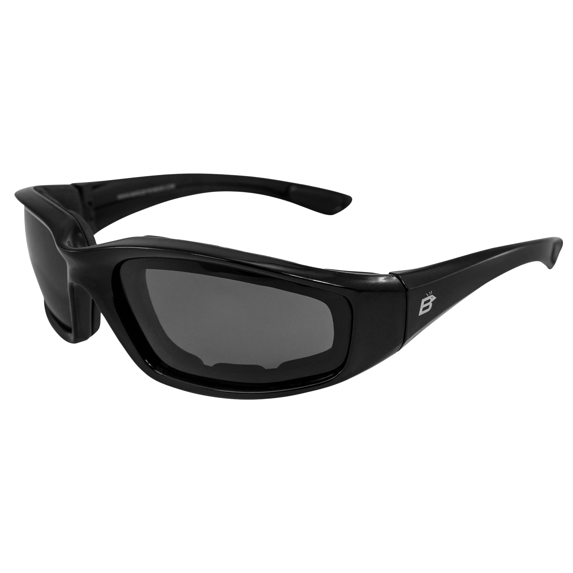 Birdz Eyewear Oriole Padded Motorcycle Glasses (Black Frame/Polarized Smoke Lens)