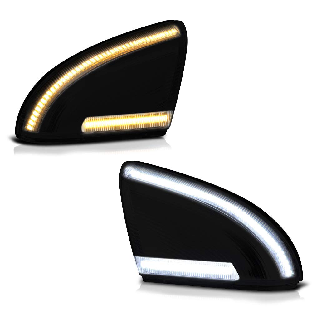 Vipmotoz Smoked Lens Switchback Full White & Amber Led Side Mirror Turn Signal Light Puddle Lamp For 2009-2018 Compatible With Dodge Ram 1500 2500 3500 Classic Pickup Truck, Driver & Passenger Side