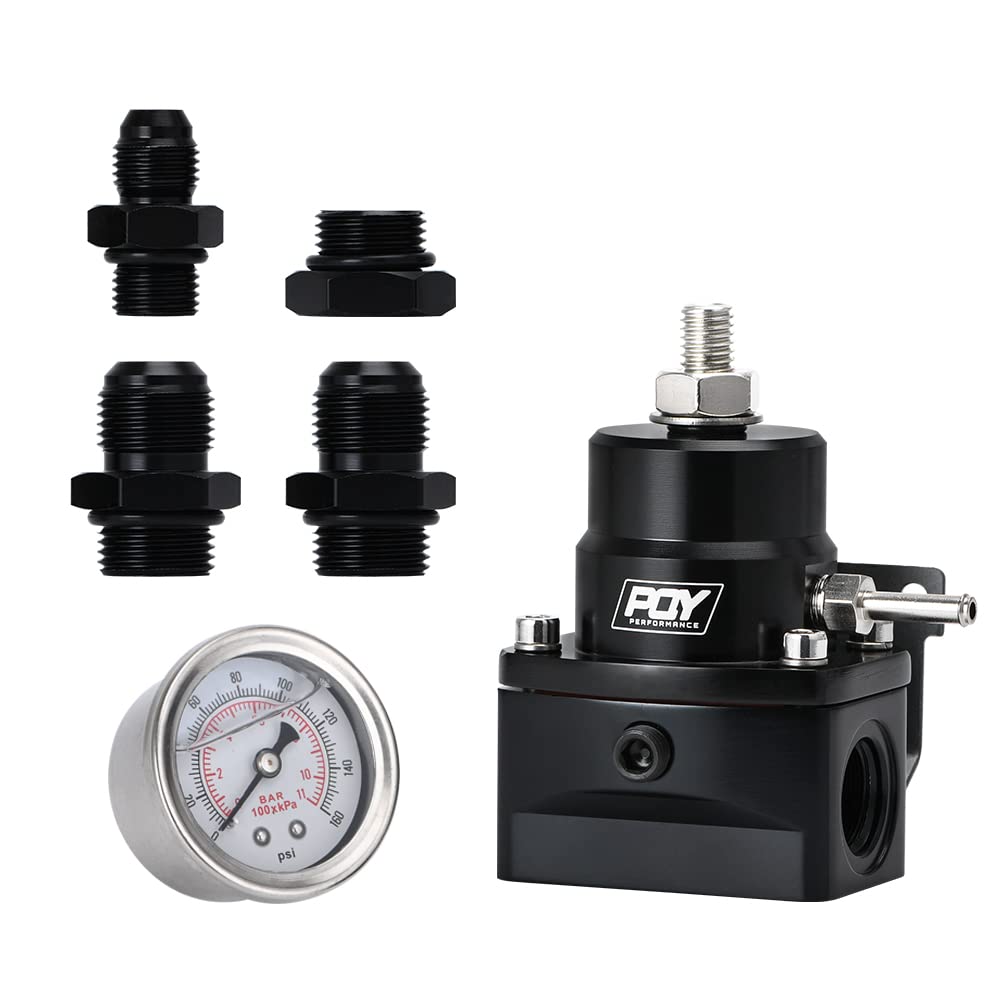 Pqy Fuel Pressure Regulator An8 Feed & An6 Return Line + 0-160Psi Gauge Set Black