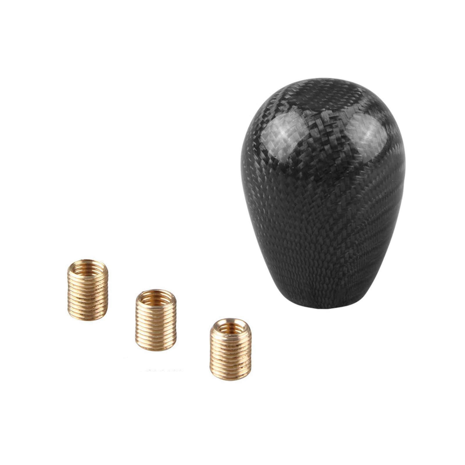 Ryanstar Carbon Fiber Shift Knob With Adapters, Black Oval Ball Stick Shifter Knobs Compatible With Infiniti Lexus Mazda Mitsubishi Nissan Etc(Smooth Surface)