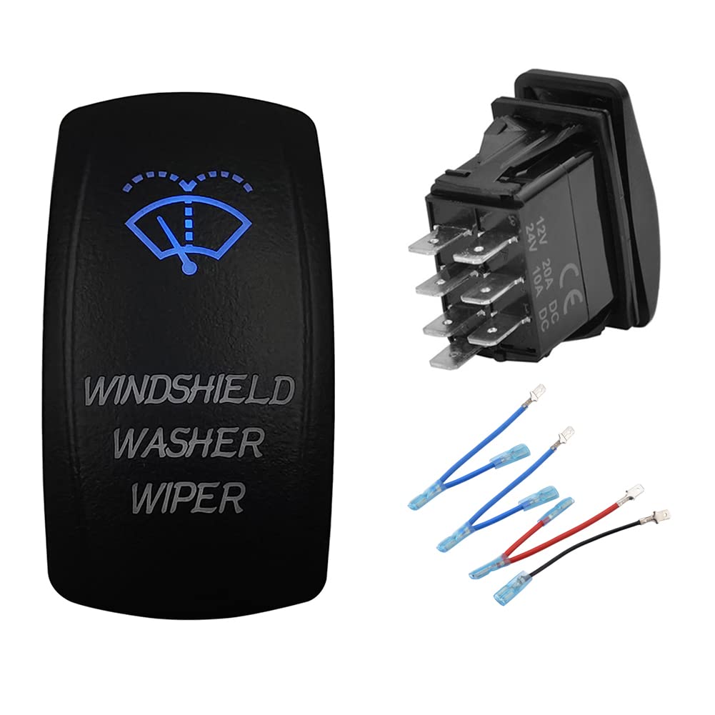 Bacautoparts Blue Led Windshield Washer Wiper Momentary Rocker Switch 7Pin Mom (On)-Off-On Dpdt Washer Jet Toggle Switch For Automotive Utv Rzr Truck Camper Rv Tractor 12V 24V