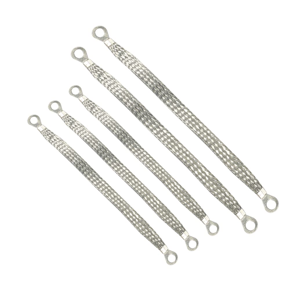 Universal Flat Braided Copper Ground Strap,Professional Vehicle Grounding Cable Straps With Terminals Plugs,Tinplate Silver Color Automotive Engine Copper Ground Strap For Most Cars