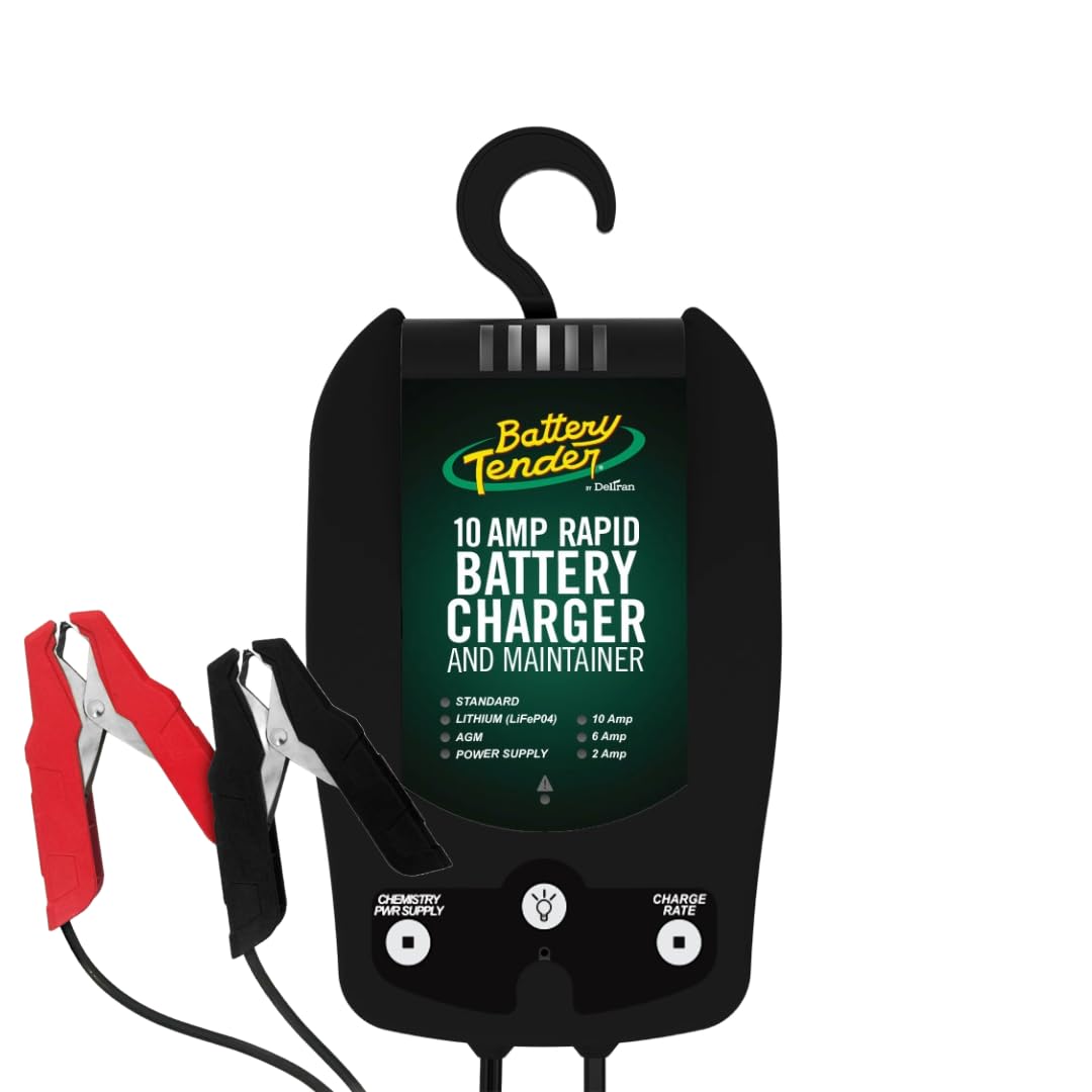 Battery Tender 10 Amp 12V Battery Charger And Maintainer - Automotive Switchable 10 Amp / 6 Amp / 2 Amp - Selectable Chemistry Standard Lithium Agm - Cars Suvs Trucks – 022-0229-Dl-Wh