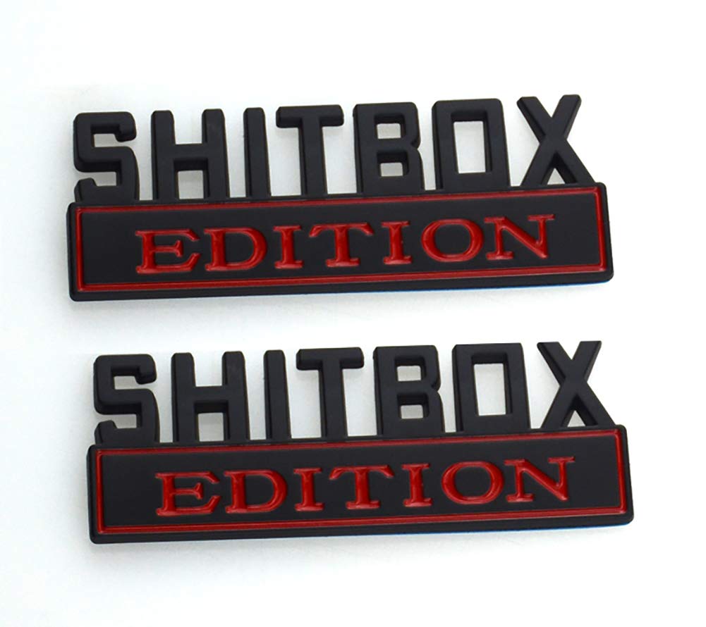 Pair Set Shitbox Edition Emblem 3D Fender Badge Decal Car Truck Replacement For F150 F250 F350 Chevy Silverado 1500 2500 Chevrolet C10 C15 (Black Red)