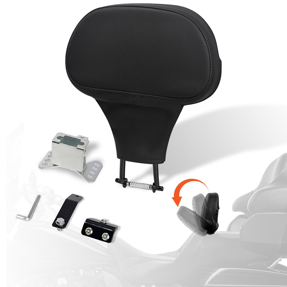 Fovplue Adjustable Rider Backrest, Detachable Plug-In Driver Backrest Pad W/Mounting Kit For Harley Touring 2009-2024,Cvo Road Glide Street Glide Tri Glide Flhtk/L Electra Glide Road King,Black