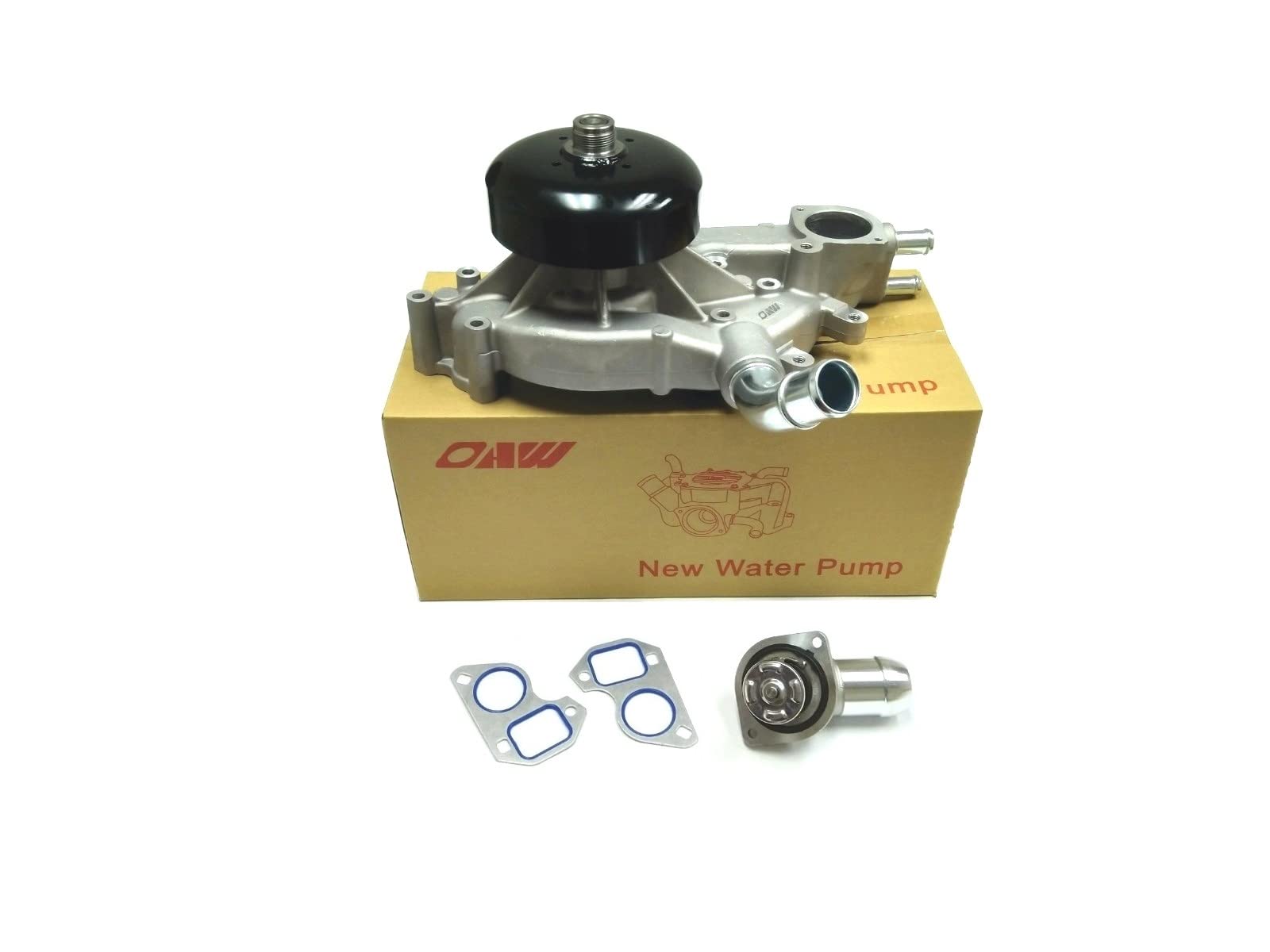 Oaw G7341B Water Pump W/Thermostat For 4.8L 5.3L 6.0L Chevrolet Silverado Express Tahoe Suburban Gmc Envoy Sierra Yukon Buick Rainier Cadillac Escalade (1999 2000 2001 2002 2003 2004 2005 2006)