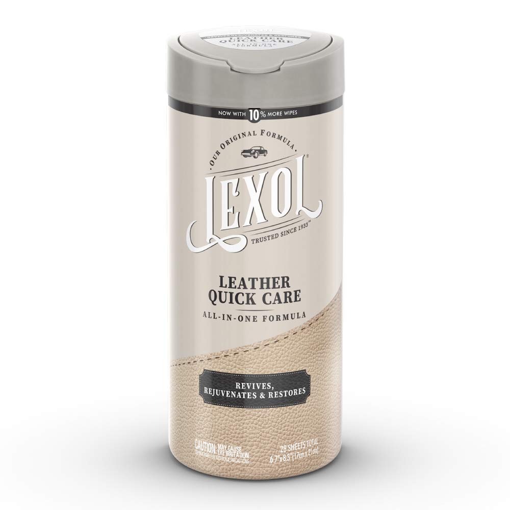 Lexol All Leather Quick Care All-In-One Formula, Best Leather Cleaner And Conditioner, For Use On Leather Apparel, Furniture, Auto Interiors, Shoes, Bags, 28-Count Sheet Wipes,E301500100 , White