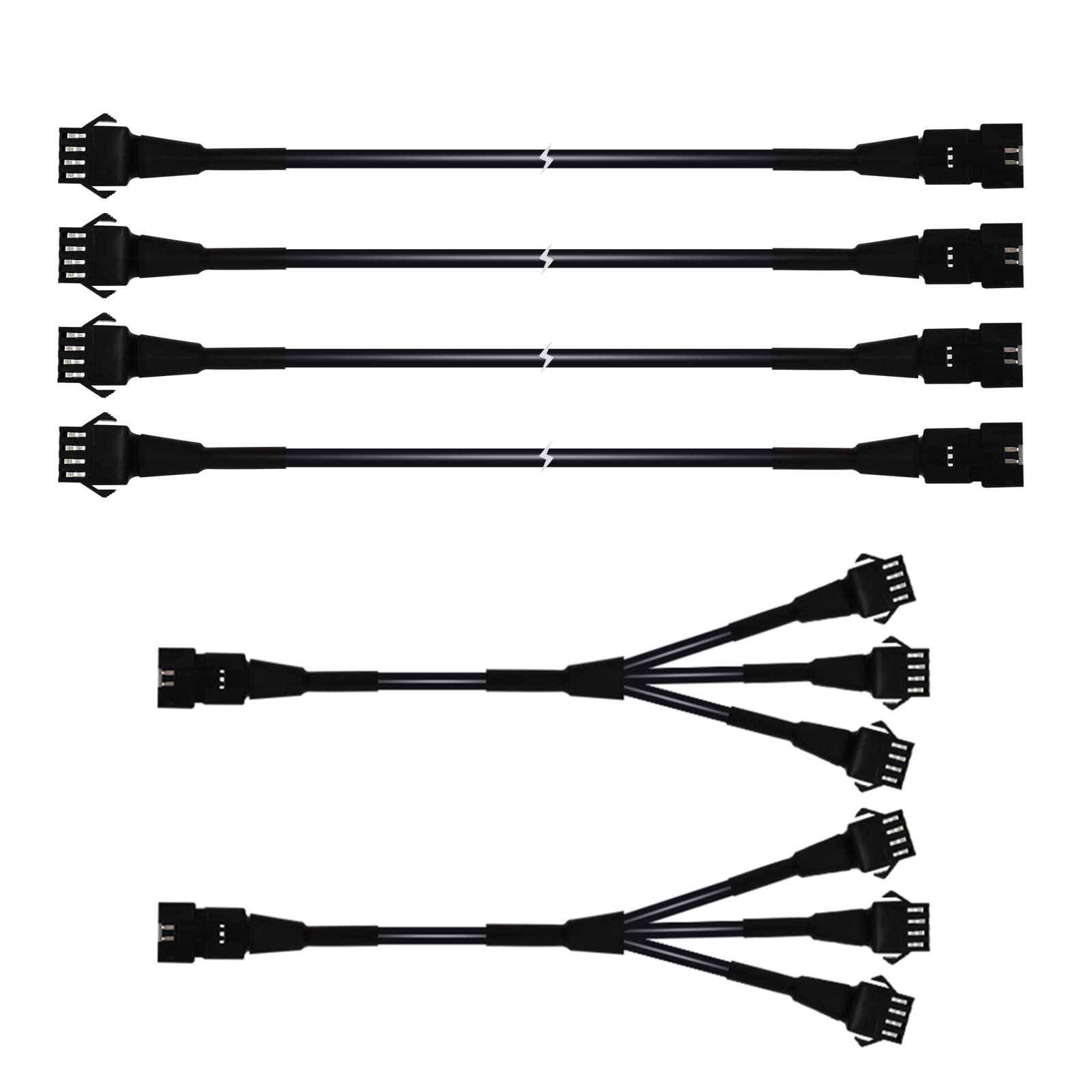 Kingshowstar Rgb Led Extension Cables, 4Pcs 5 Feet Extension Cables And 2Pcs 3 Way Y Splitter For Motorcycle Led Strips, Underglow Neon Accent Light Kit, Rock Light Extension Wire Cord