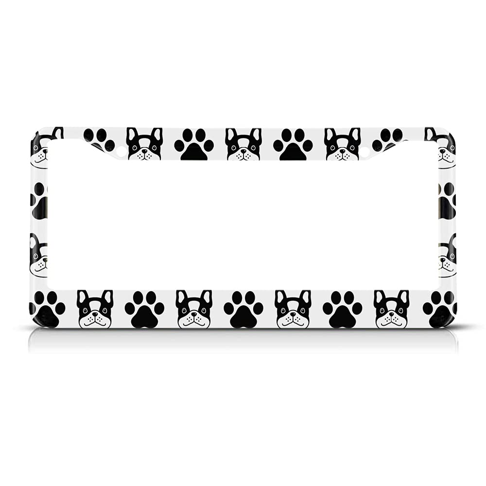 Beabes Black French Bulldog License Plate Frame Cute Pet Animal License Plate Holder Cat Paw Print Car Tag Frame License Plate Cover Car Accessories 2 Holes Novelty Auto Car Tag Vanity Present
