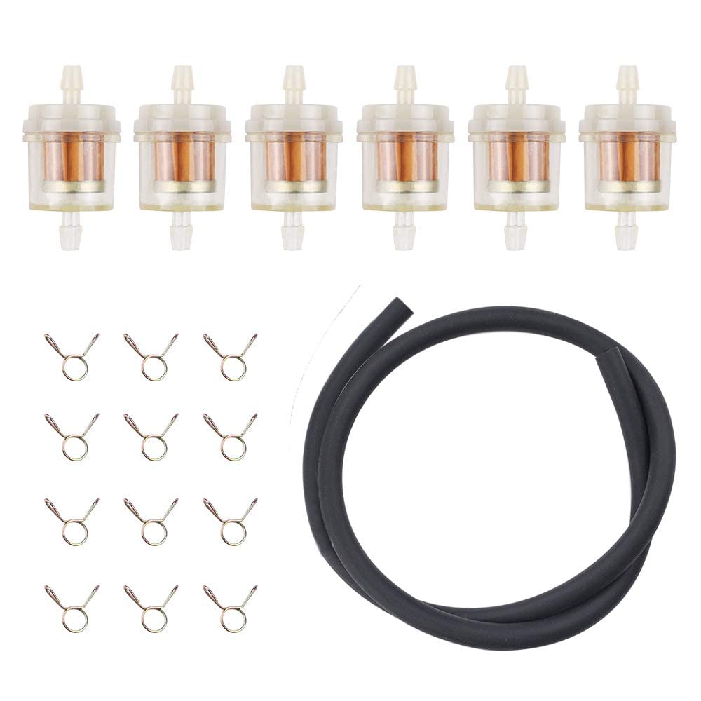 Alonegoer 6Pcs Universal 1/4' Fuel Filter 4-Feet-Long Fuel Line Hose With Clamps For Motorcycle Small Engine Lawn Mower Tractor Atv Dirtbike Moped Inline Fuel Filter Gas Filter 1/4 Inch