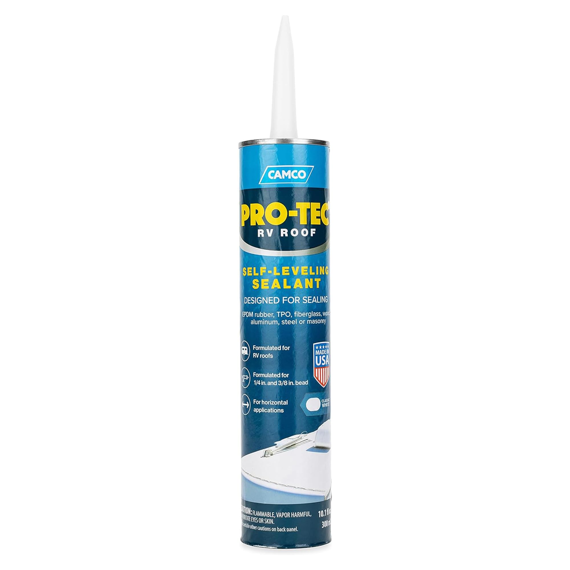 Camco Pro Tec Rv Roof 10.1 Fluid Ounce Self Leveling Edpm Sealant For Roof Edges, Vent Pipes, And Air Vents Of Rvs, Trailers, And Campers