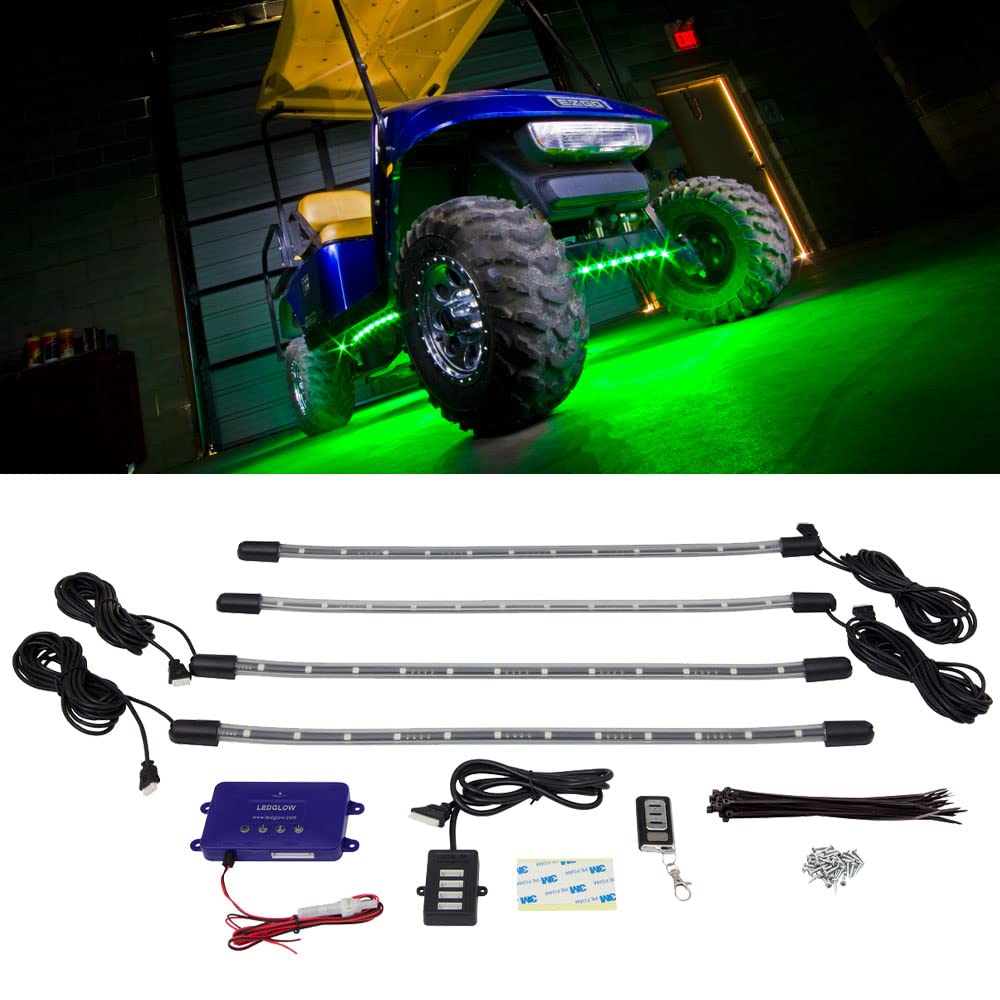 Ledglow 4Pc Standard Million Color Led Golf Cart Underglow Accent Neon Lighting Kit For Ezgo Yamaha Club Car - Water Resistant Flexible Tubes - Previous Model