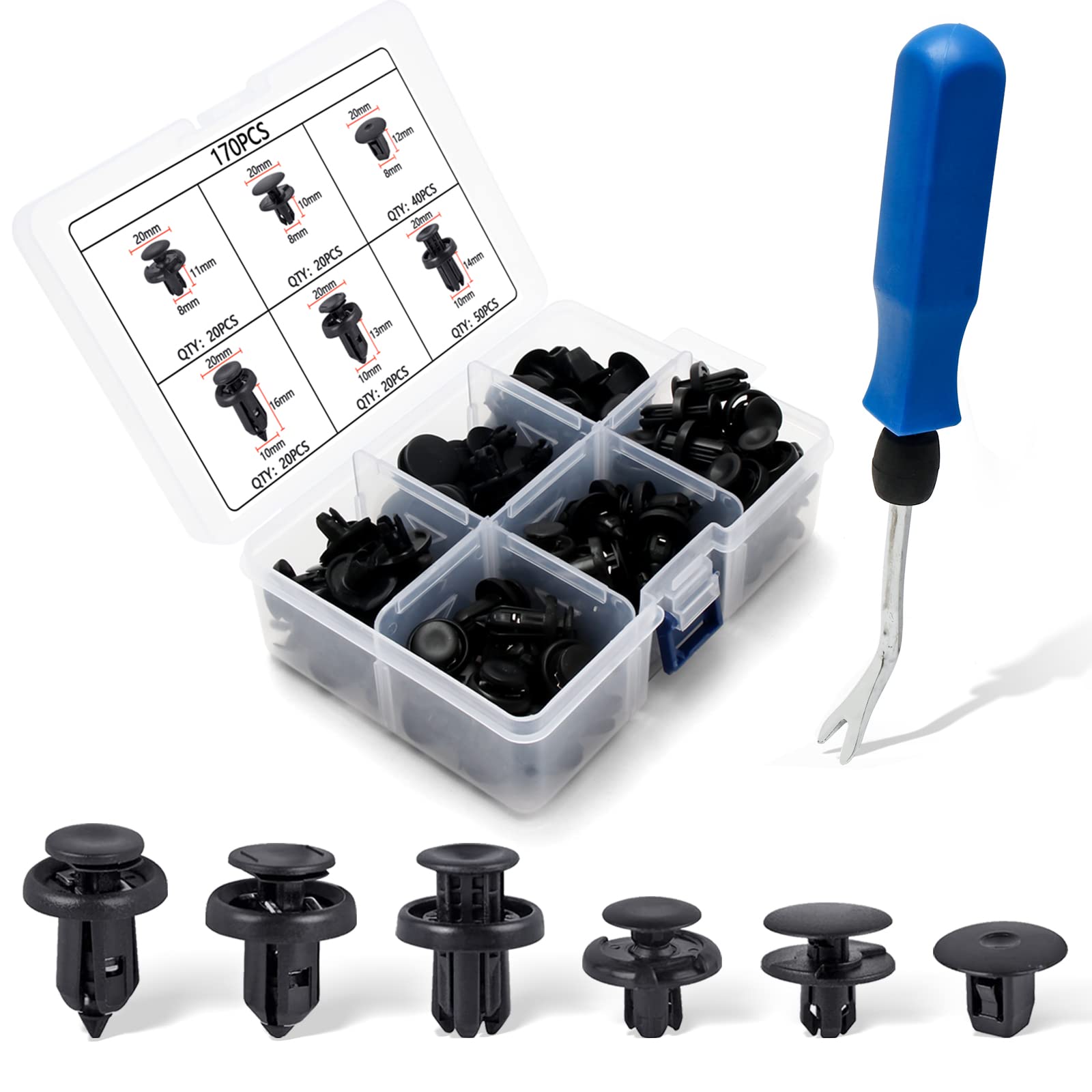 Car Retainer Clips 170Pcs 6 Size Fender Bumper Fasteners For 91505-Tm8-003/90682-Sea-003/91512-Sx0-003/91505-S9A-003/91506-S9A-003/91501-Tr0-003,Compatible With Honda Acura Accord Civic Crv Odyssey