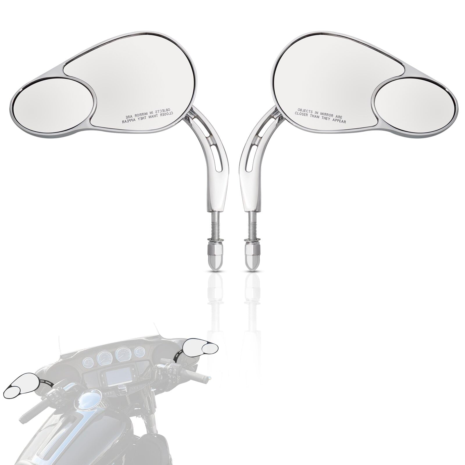 Wowtk Rearview Mirrors,Split Vision Mirrors For Harley 1982-2024 Most Models Road King Street Glide Road Glide Softail Iron 1200 Iron 883 Deluxe Fat Boy Sport Glide Xg750 Xg500,Chrome