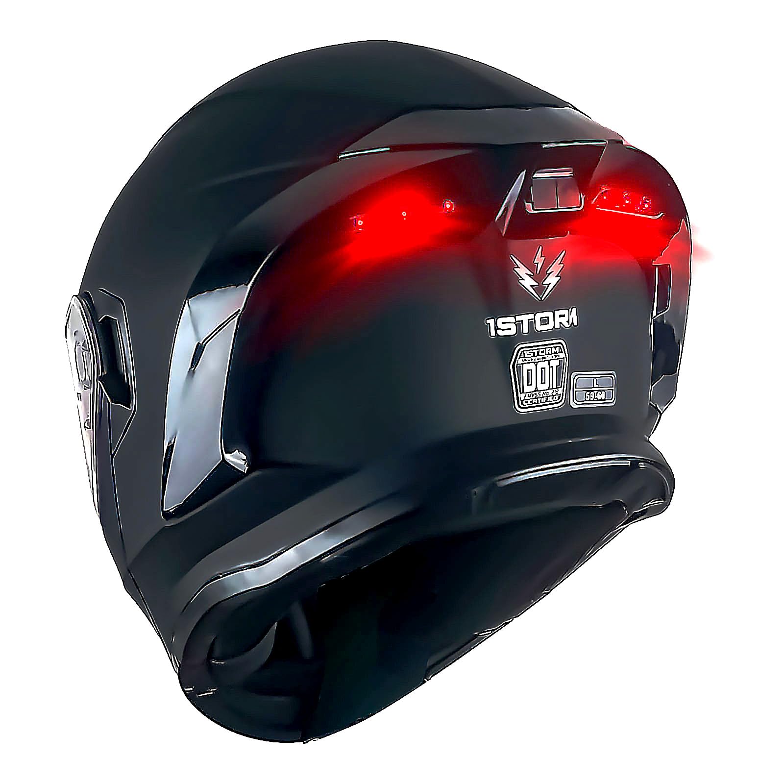 1Storm New Motorcycle Bike Modular Full Face Helmet Dual Visor Sun Shield With Rechargeable Led Tail Light: Matt Black