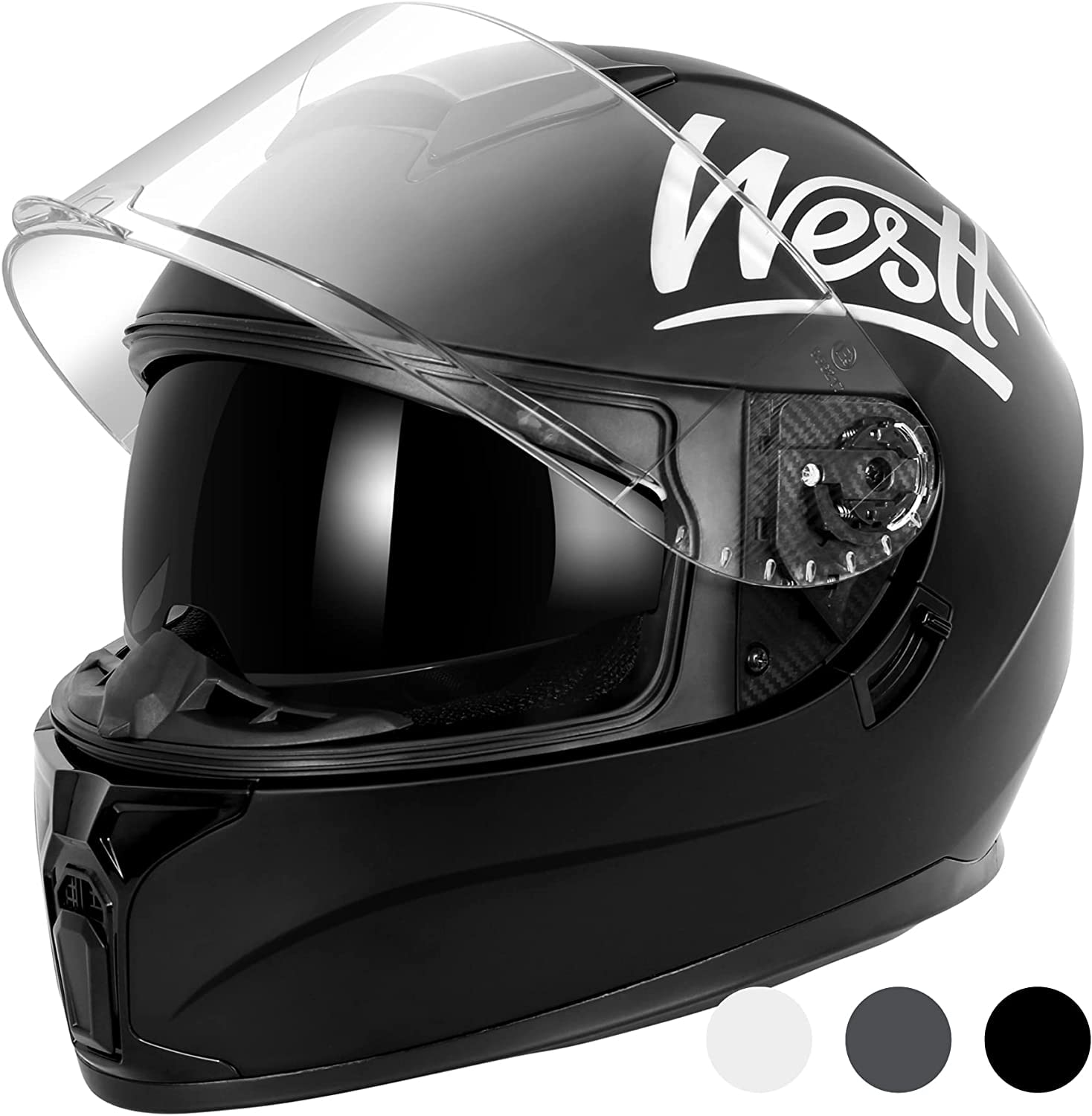 Westt Full Face Helmet - Street Bike Helmet With Dual Visor Dot Approved - Motorcycle Helmets For Men Women Adults Compact Lightweight Storm X Grey Black White