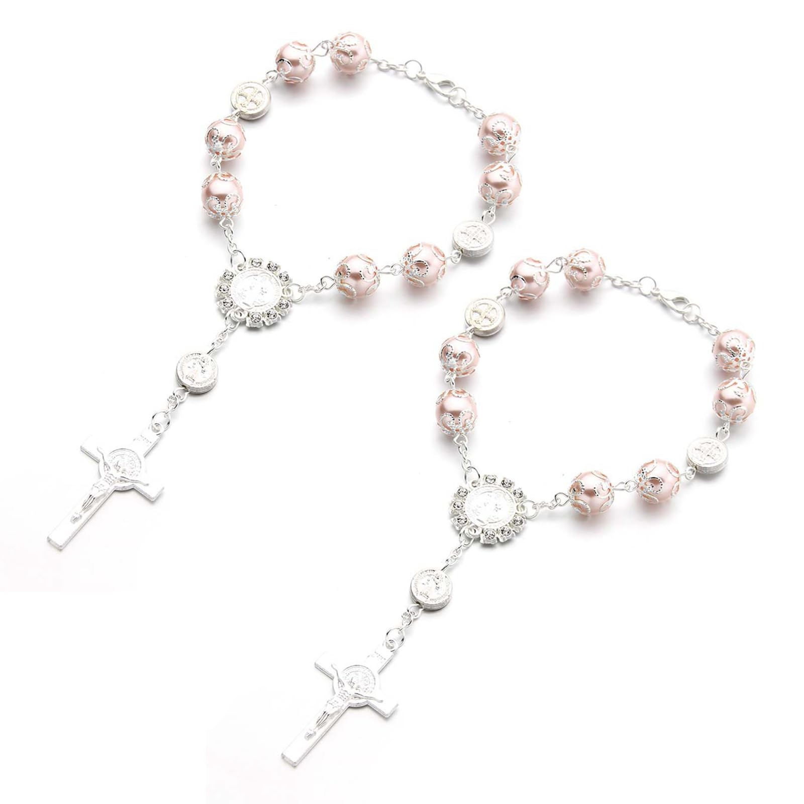 Ziciner 2 Pcs Car Rosary For Rearview Mirror, Personalized Blessing Rear View Mirror Hanging Decors, Auto Rearview Mirror Rosary Pendant, Car Interior Hanging Accessories (Pink)