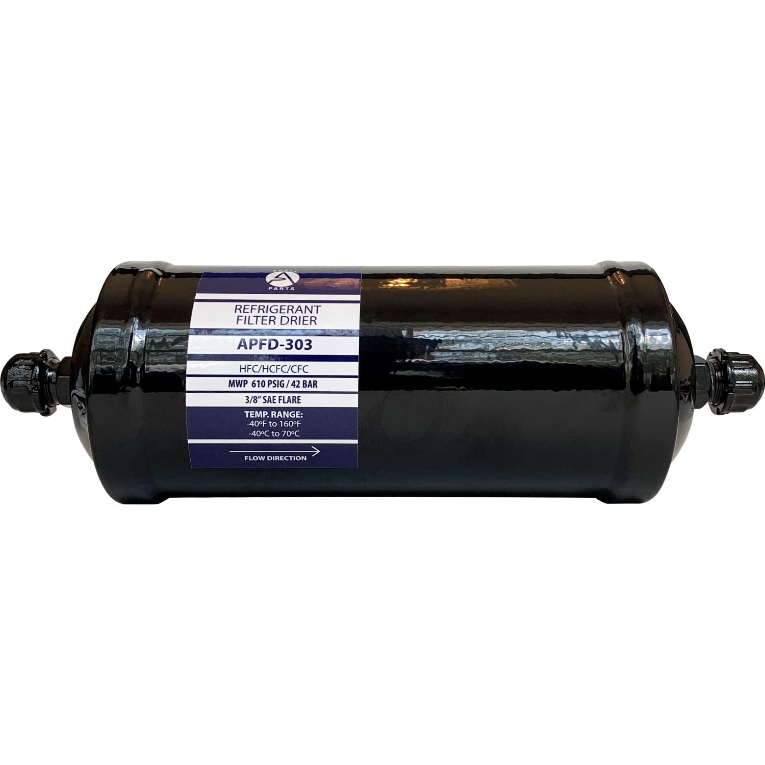 Appli Parts Apfd-303 3/8 In Liquid Line Refrigerant Ac Filter Drier Hvac Refrigeration 303 Sae Flare Connection Universal Unidirectional 10-1/2 In Long 3-1/4 In Wide