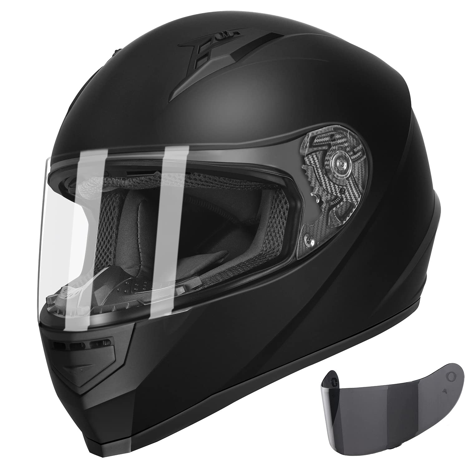 Glx Gx11 Compact Lightweight Full Face Motorcycle Street Sport Bike Helmet With Extra Tinted Visor Dot Approved (Matte Black, Large)