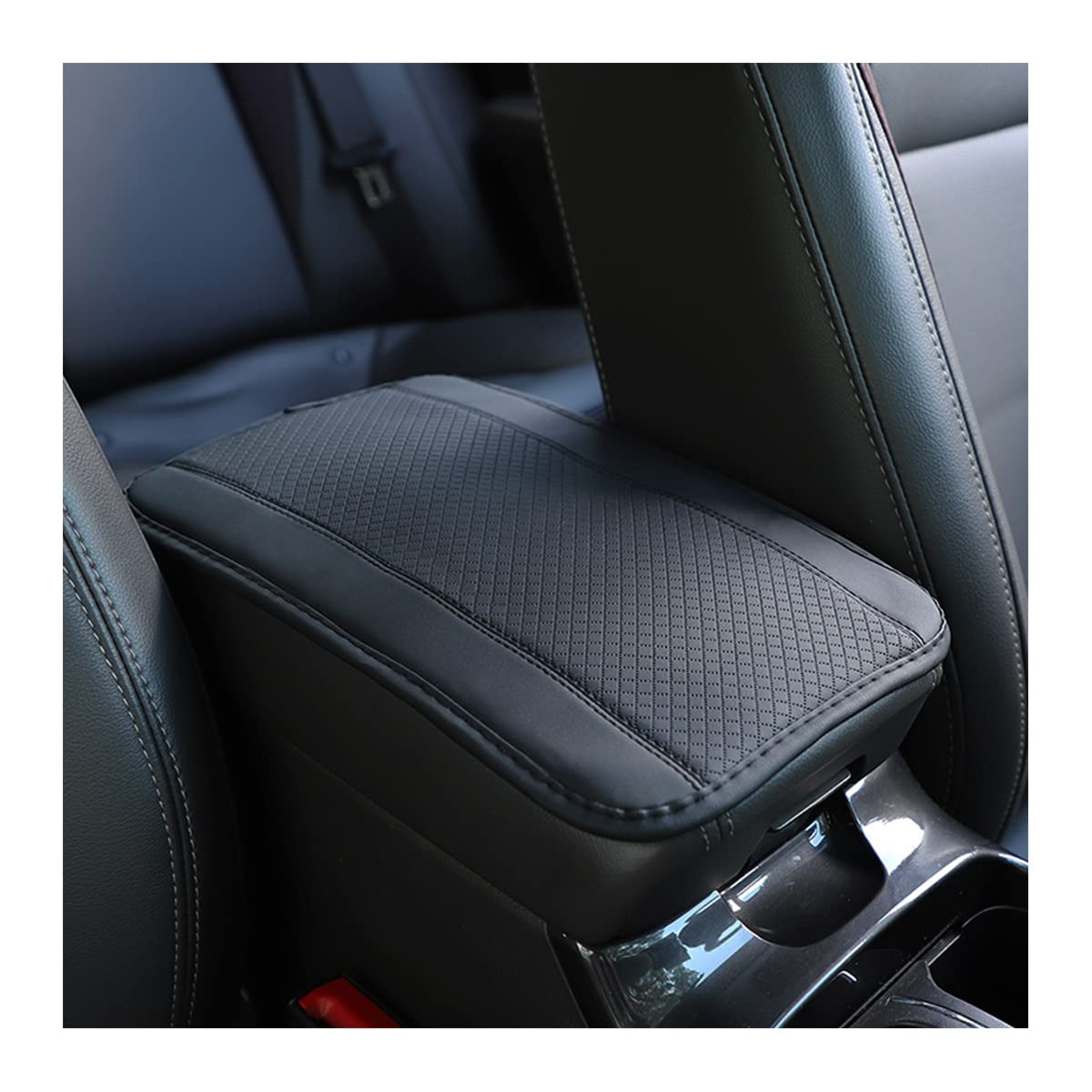 Ziciner Car Center Console Armrest Pad, 12.6X 7.2 Inch Pu Leather Waterproof Auto Armrest Seat Box Cover Protector, Universal Car Interior Accessories (Black & Grey)