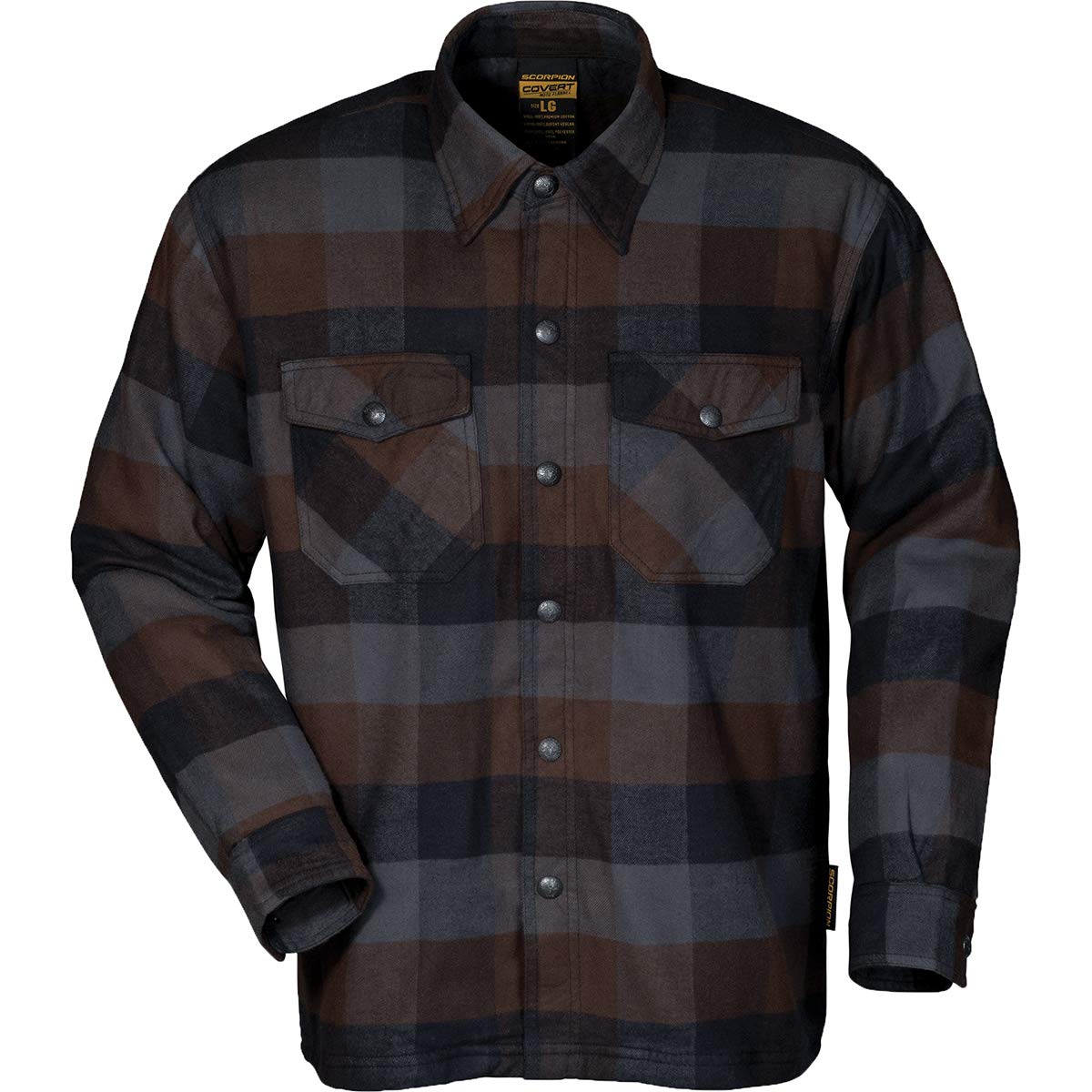 Scorpionexo Covert Men'S Long Sleeve Motorcycle Flannel Riding Shirt With Pockets For Optional Ce Rated Armor (Black/Brown/Grey - Md)