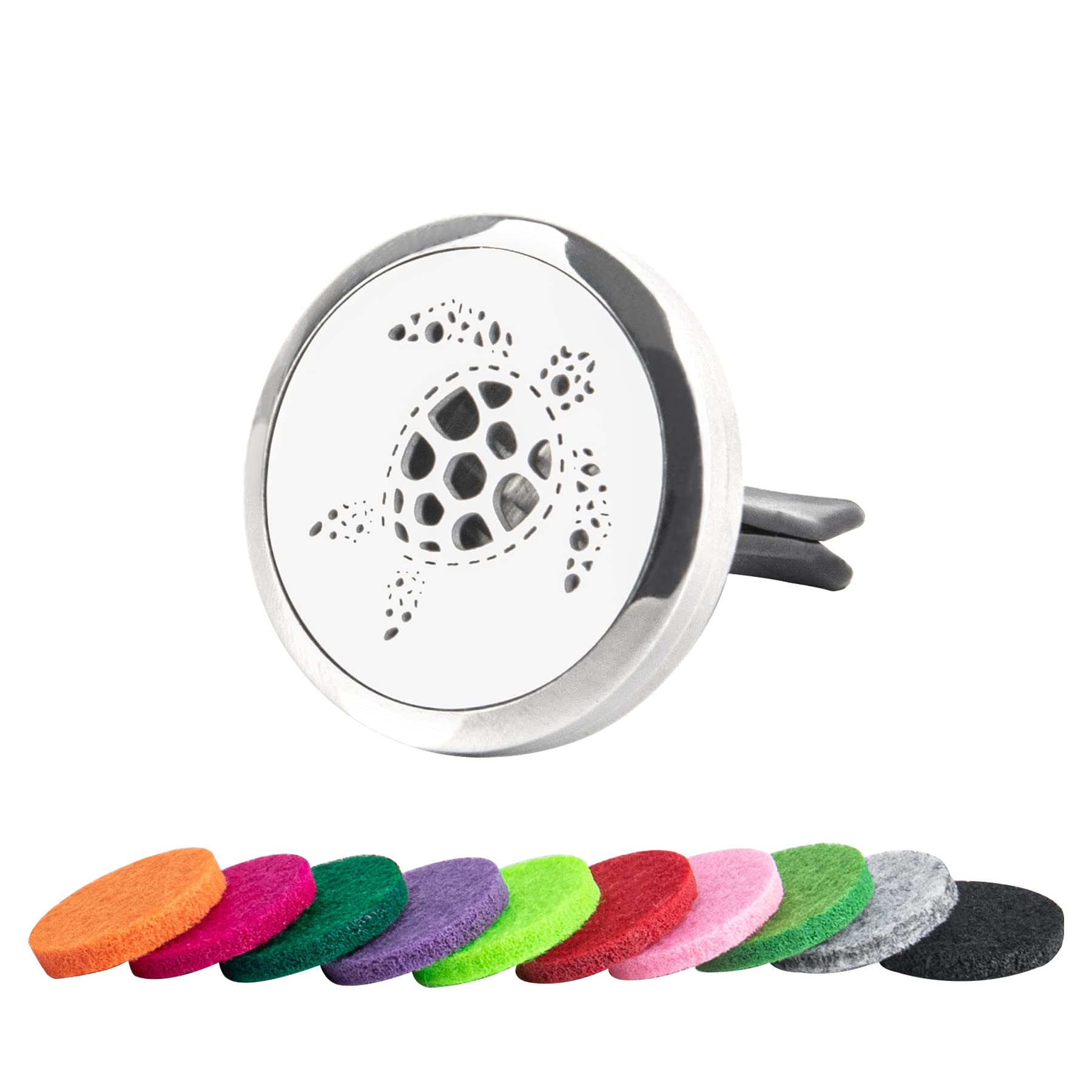 Auear, Turtle Car Diffuser Essential Oil Stainless Steel Diffuser Lockets Aromatherapy Air Freshener Car Vent Clip With 10 Felt Refill Pads