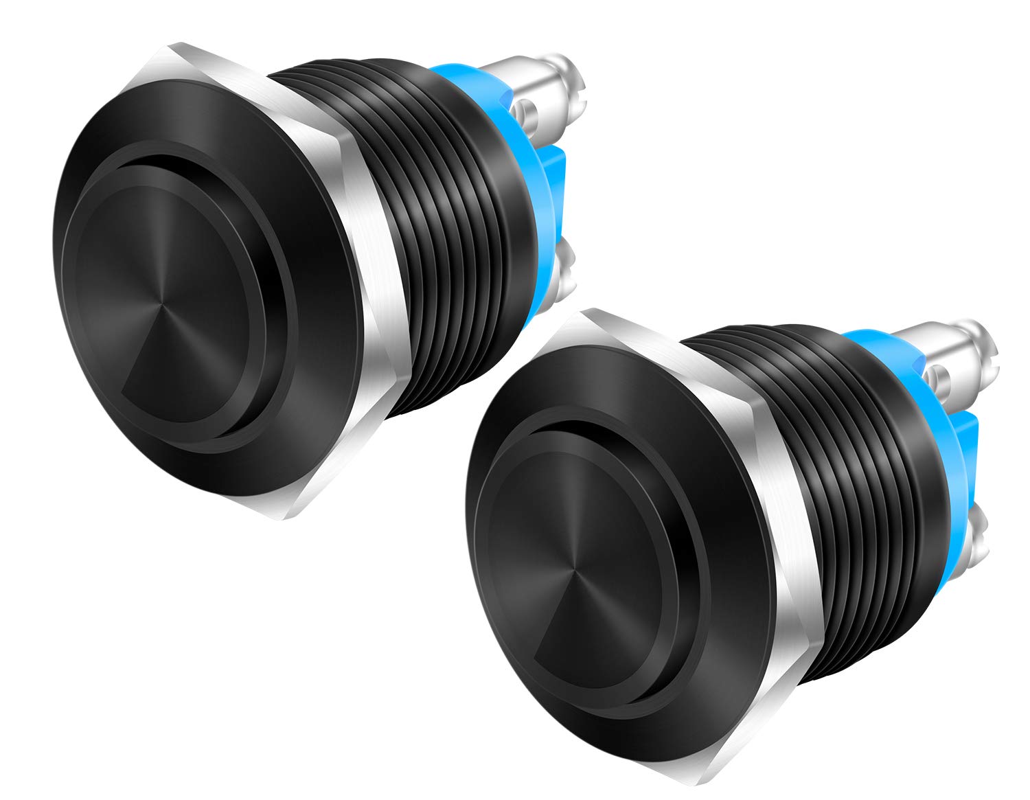 Daiertek 12V Momentary Horn Push Button Switch Black Metal Waterproof 19Mm Round Starter Power Switch For Rv Truck Boat Marine - 2Pcs