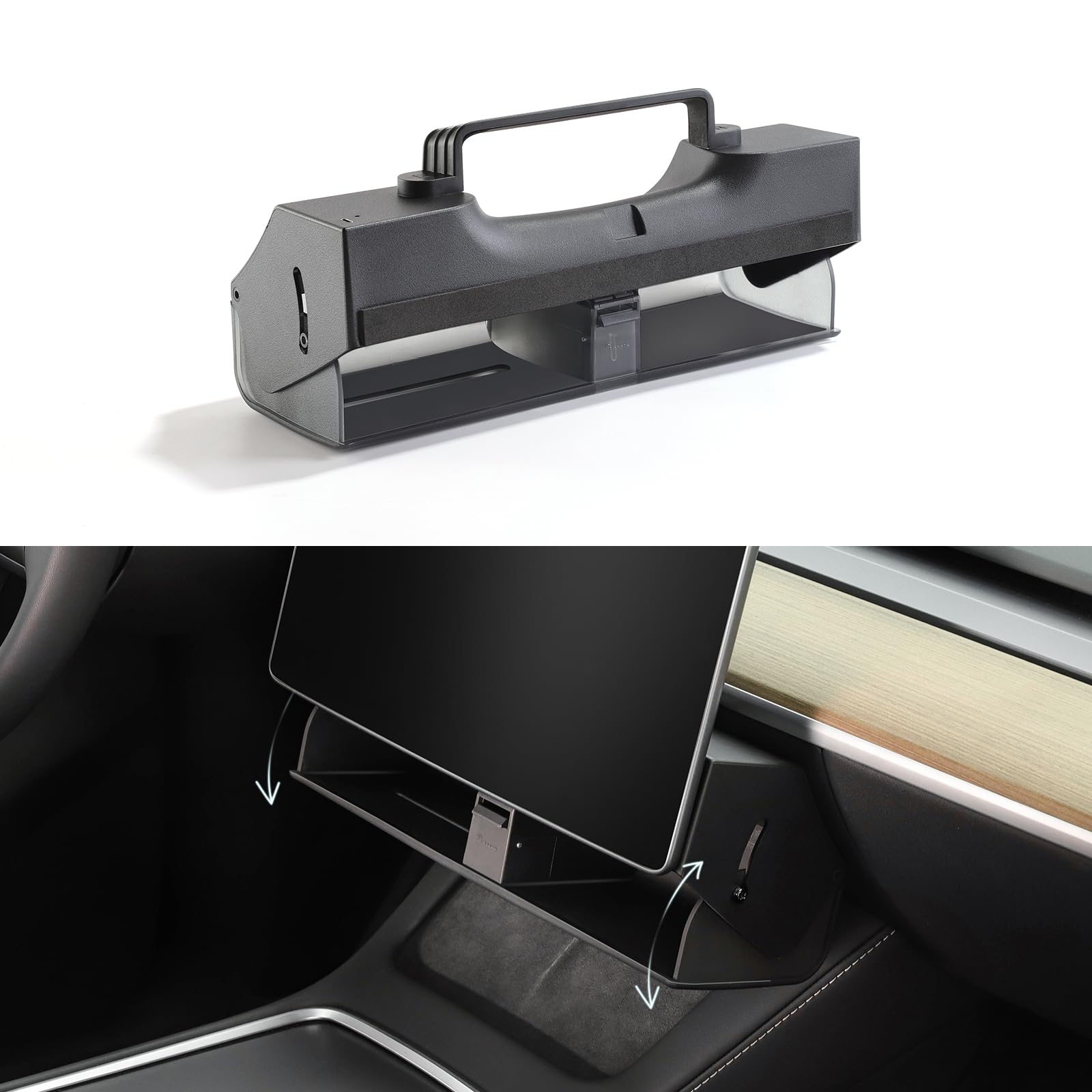 Tparts Hidden Under Screen Storage Box For Tesla Model 3 Model Y With Open-Close Design, Magnetic Center Console Organizer Dashboard Tissue Sunglass Holder