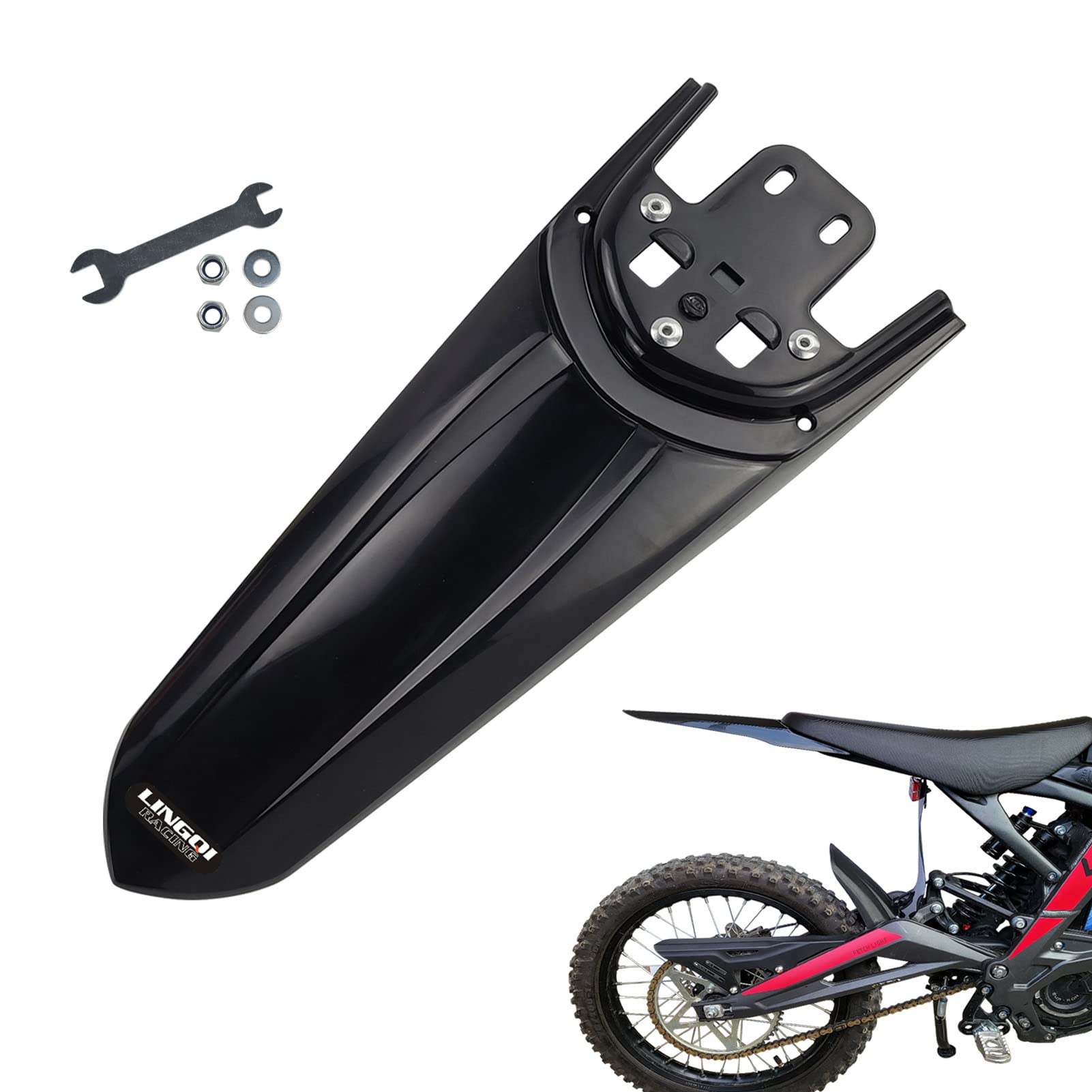 Lingqi Racing 2Nd Generation Modified Longer Rear Fender Fit To Sur-Ron Light Bee X And S. Streamlined Long Dirt Pit Mudguards Tail Guard For Surron.Black