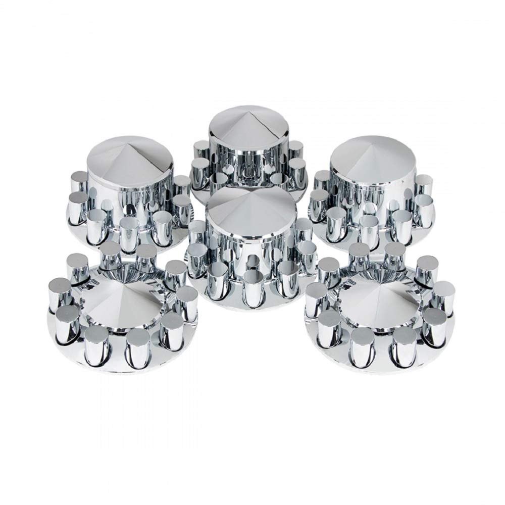 United Pacific 10318 Axle Hub Cover Kit, Chrome, Pointed, With 33Mm Thread-On Cylinder Nut Cover