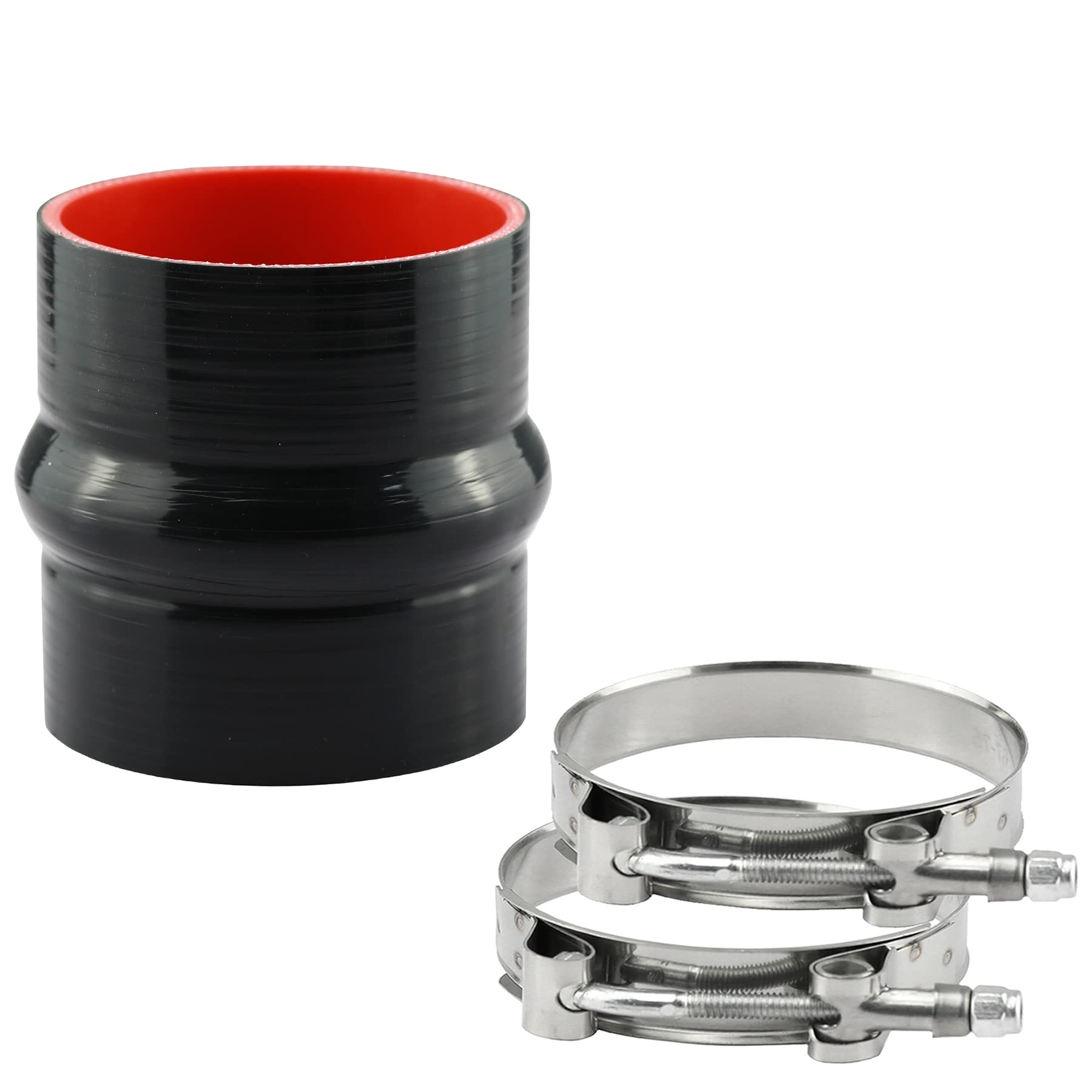 Ucreative 4'' Length Hump Black Silicone High Temperature 4-Ply Reinforced Straight Hump Coupler Hose With T-Bolt Clamp Id: 3.5' (89Mm)