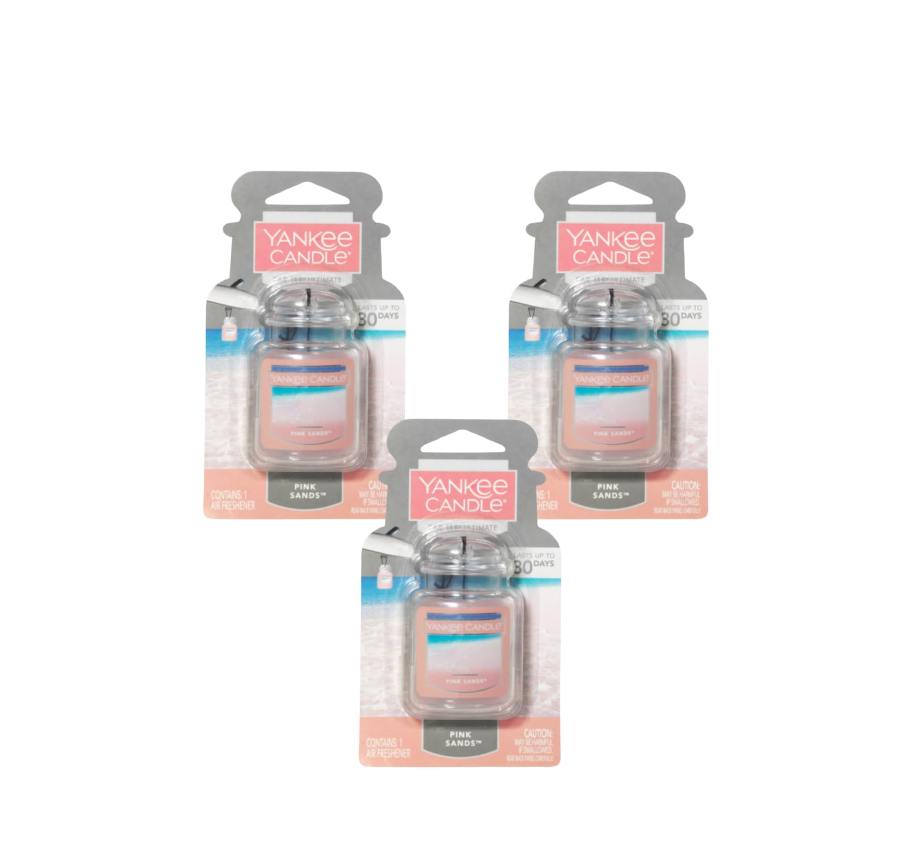 Yankee Candle Car Air Fresheners, Hanging Car Jar Ultimate, Neutralizes Odors Up To 30 Days, Pink Sands, 0.96 Oz (Pack Of 3)