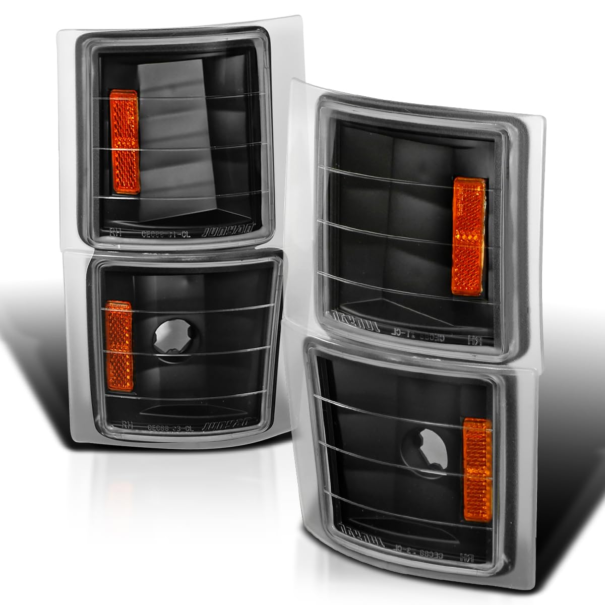 Spec-D Tuning Black Housing Clear Lens 4Pc Corner Lights Compatible With 1994-1998 Chevy C10 Pickup, C/K 1500 2500 3500, Silverado, Tahoe, L+R Pair Assembly