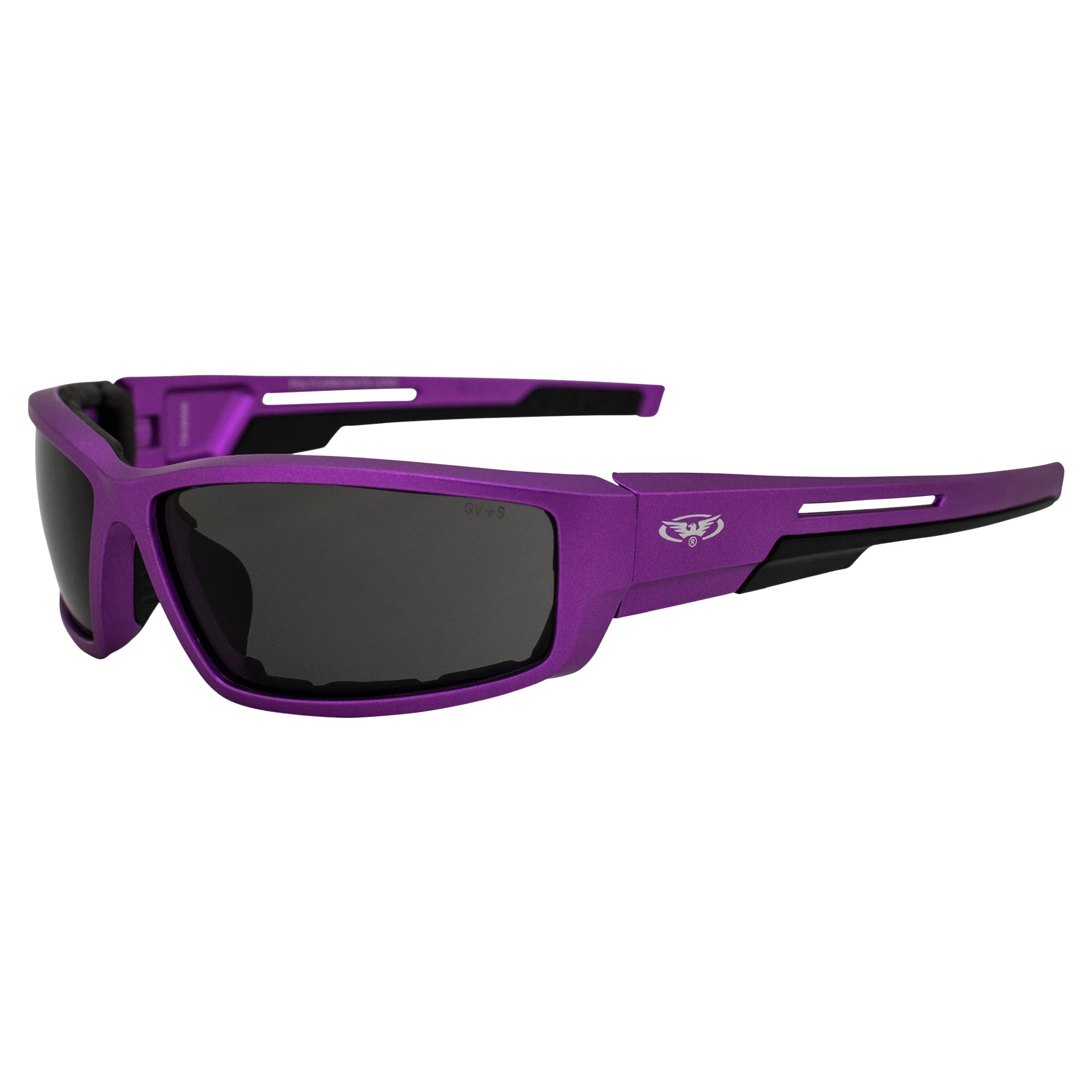 Global Vision Sly Padded Motorcycle Glasses For Women Sunglasses Purple Metallic Frame W/Smoke Lenses