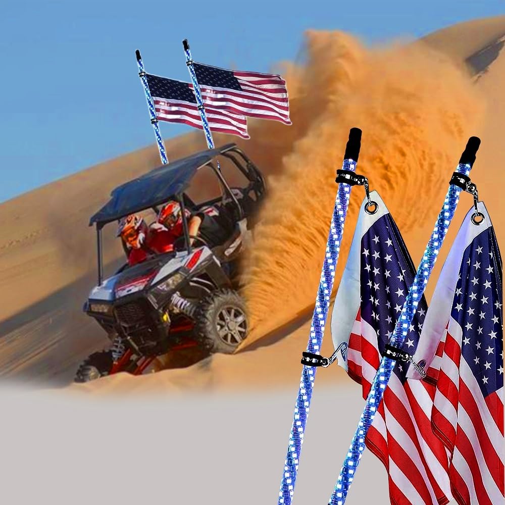 2Pcs 3Ft Led Whip Lights With Remote Control Spiral Rgb Chase Light Offroad 360°Spiraling Rising Dream Wrapped Dancing Whips For Utv,Atv,Off Road,Truck,Sand Buggy,Rzr,Can-Am,Boat (3Ft Whip Lights)