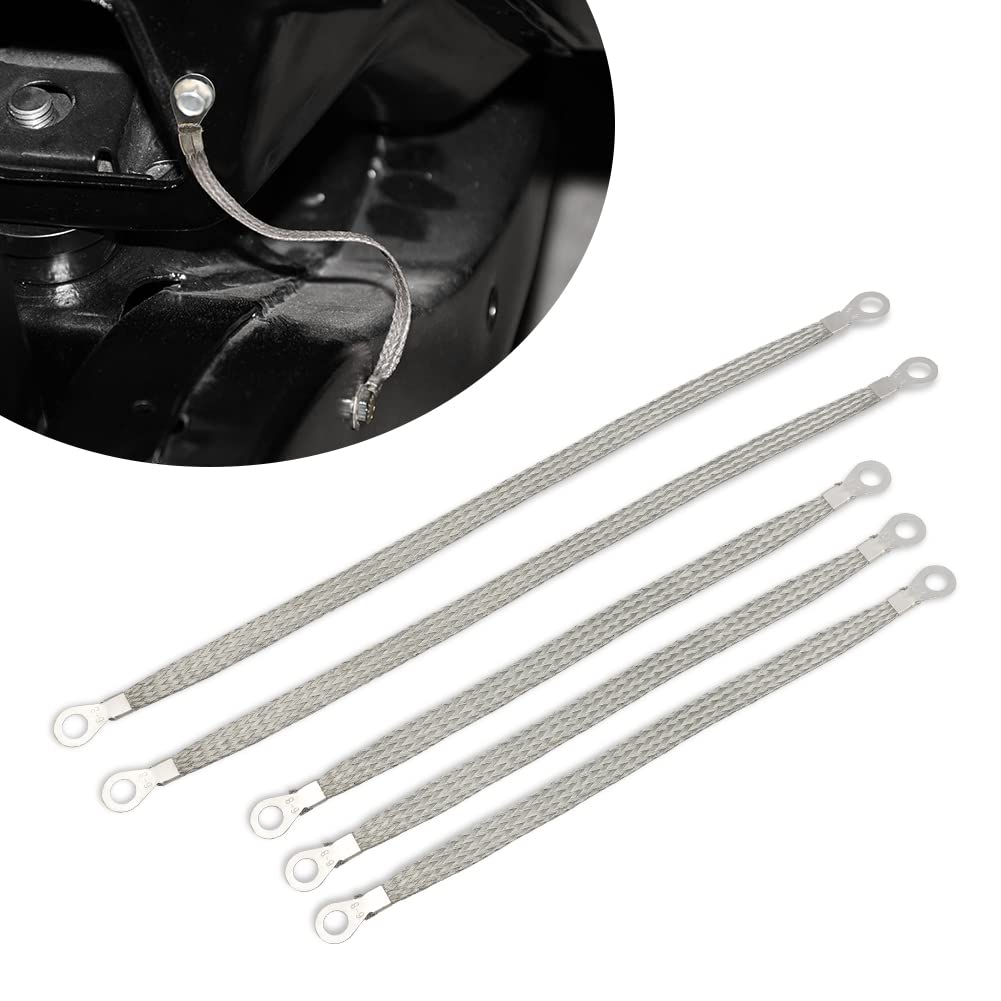 Universal Automotive Ground Strap, Alpha Rider 3Pcs 10'X 1/2' & 2Pcs 13' X 1/2' Professional Vehicle Grounding Cable Straps, Braided Tinned Copper Engine Ground Strap With 5/16' Rings Terminal