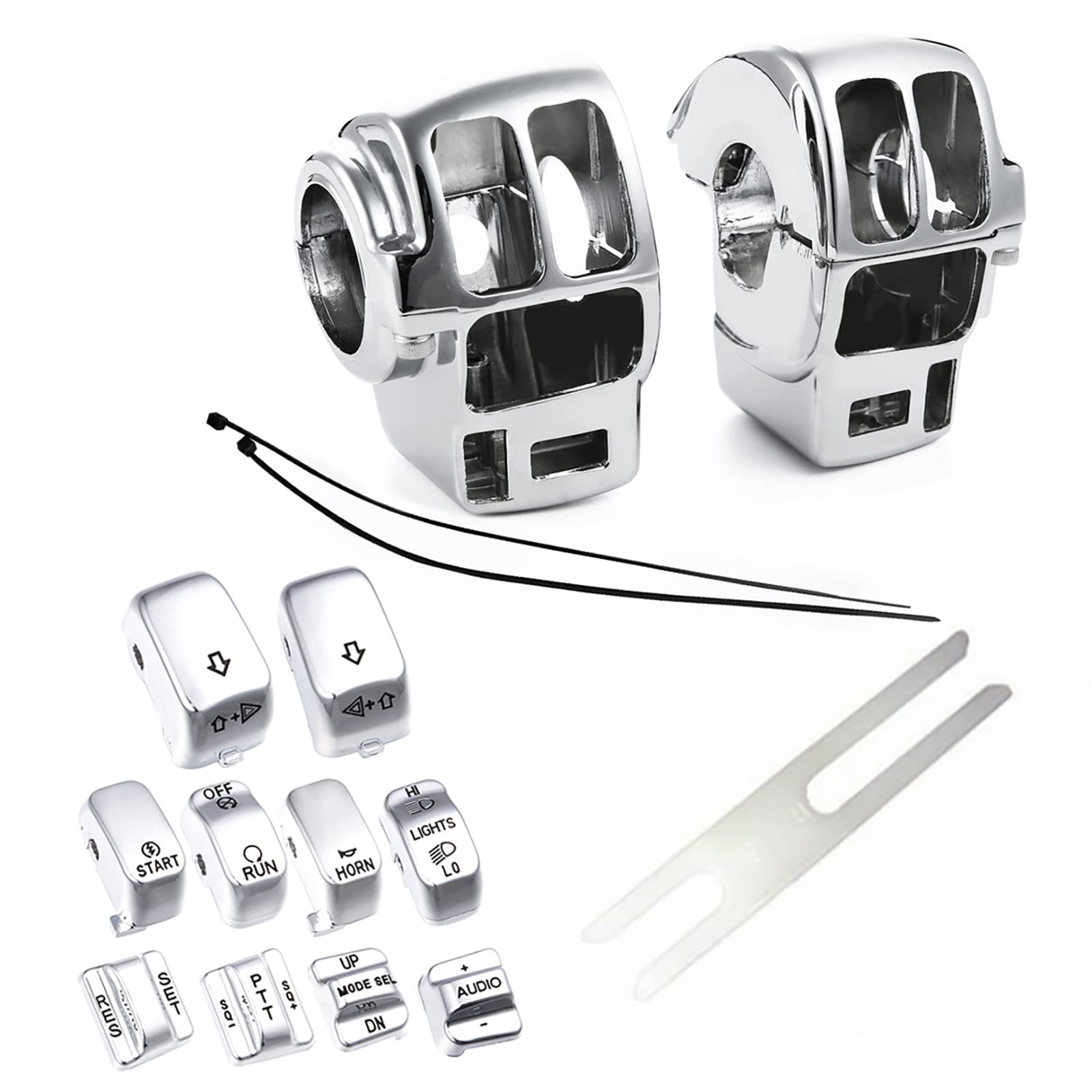 Chrome Switch Housings Caps Set Compatible With Harley Davidson Electra Glide Road King Tri Glide 1996-2013