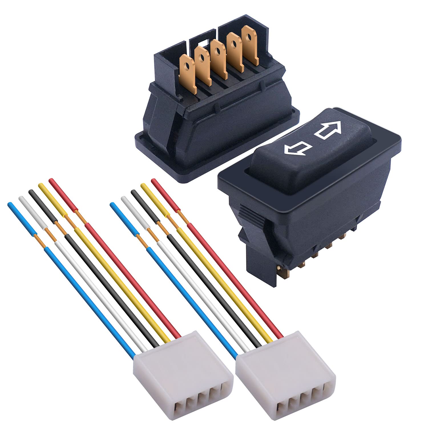 Weideer 2Pcs 5 Pin Car Window Switch 12V 20A Control Power Window Lift Rv Slide Out Momentary Rocker Switch With Wiring Harness K-011-Jt-X