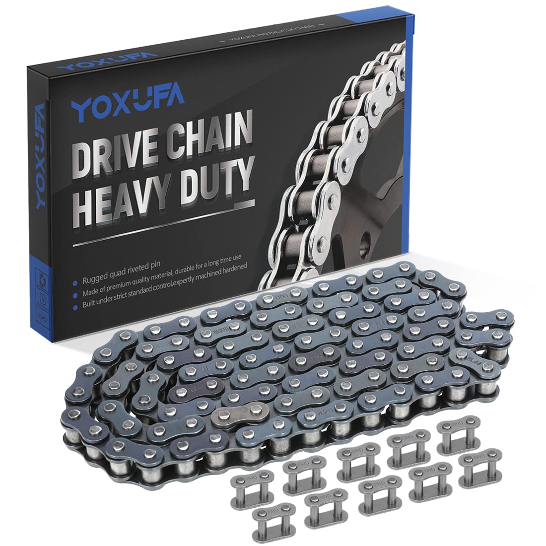 Yoxufa 428 Motorcycle Chain 102 Links For 110Cc 125Cc 150Cc Crf50 Xr50 Coolster Apollo 50Cc 70Cc 90Cc Pit Dirt Bike 4 Wheeler Atv Quad Ttr225 Grom Taotao Db17 Db27 Blazer Sunl Vitacci Go Kart Parts