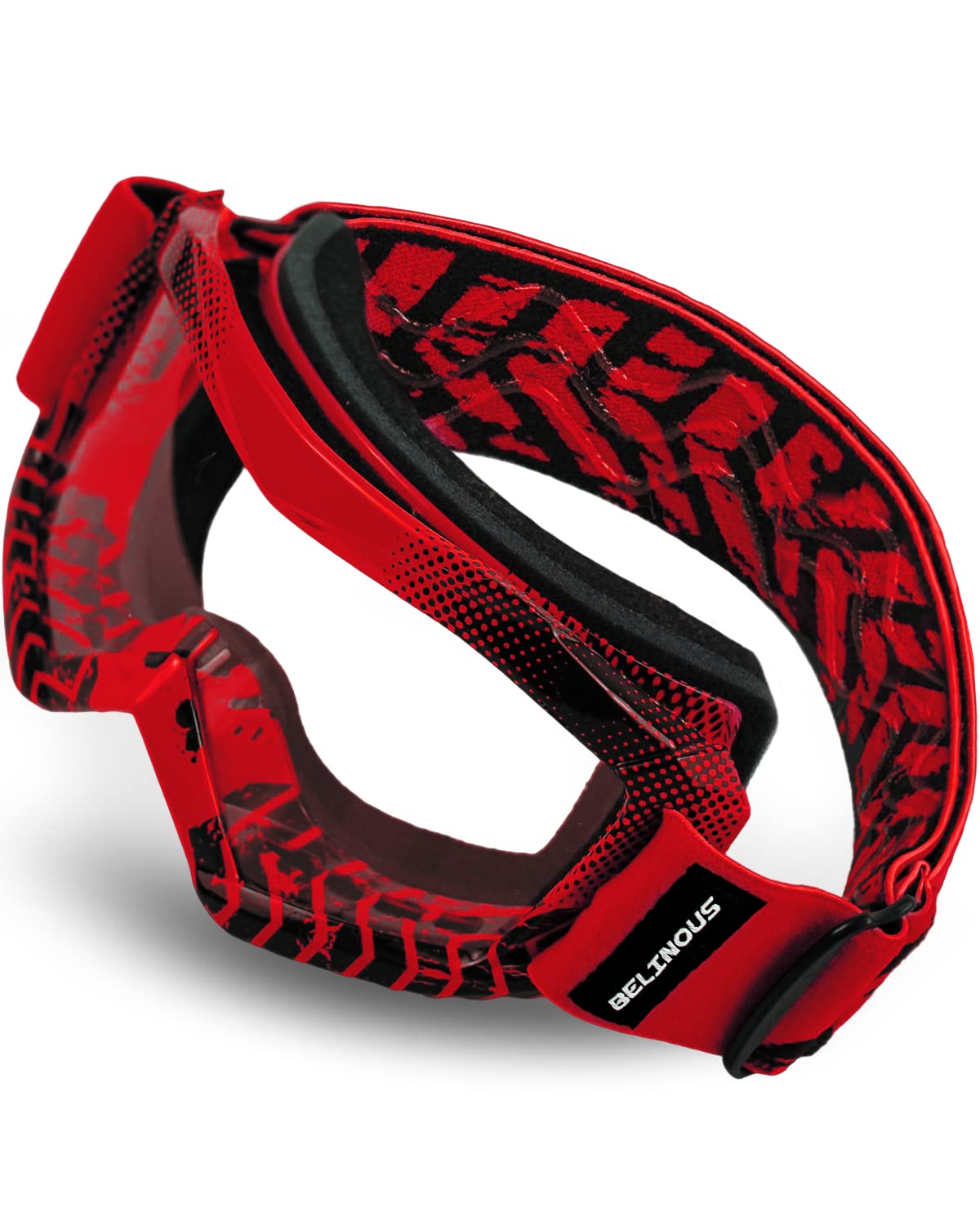 Belinous Kid Riding Goggles For Atv Dirt Bike Motorcycle Motorcross Mx, Uv Protectioin, Youth Dirt Bike Goggles For Kids 3-12 With Soft Strap, Red