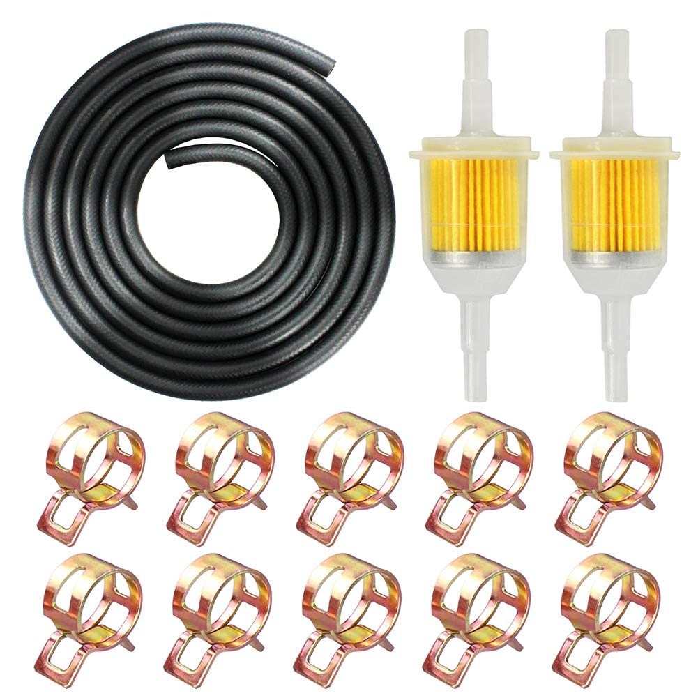 Izokee 1/4' Inch Id Fuel Line Set - 2 Meter / 6-Foot ¼ Inch Fuel Line + 2 Pcs 1/4 Inch & 5/16 Inch Fuel Filters + 10 Pcs 2/5' Id Hose Clamps For Kawasaki Kohler Briggs & Stratton Small Engine